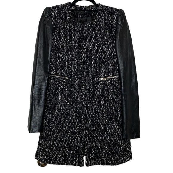 Zara Jackets & Blazers - Zara Woman Jacket Size Small Black Boucle Tweed Leather Sleeve